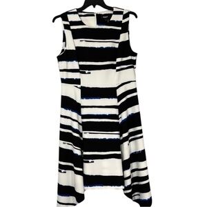 DKNY Dress Black/White/Blue‎ Striped Asymmetrical Sleeveless in Size 16  NWT